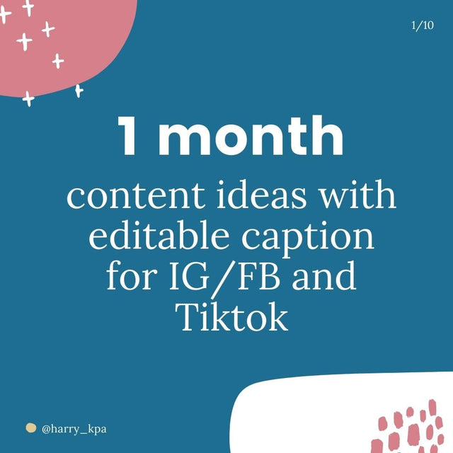 30 days content ideas with editable captions for IG/FB and Tiktok